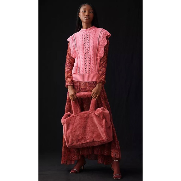 EVC Vintage Handmade Chunky Knit Hot Pink Deep V Sweater Vest - Picture 1 of 7